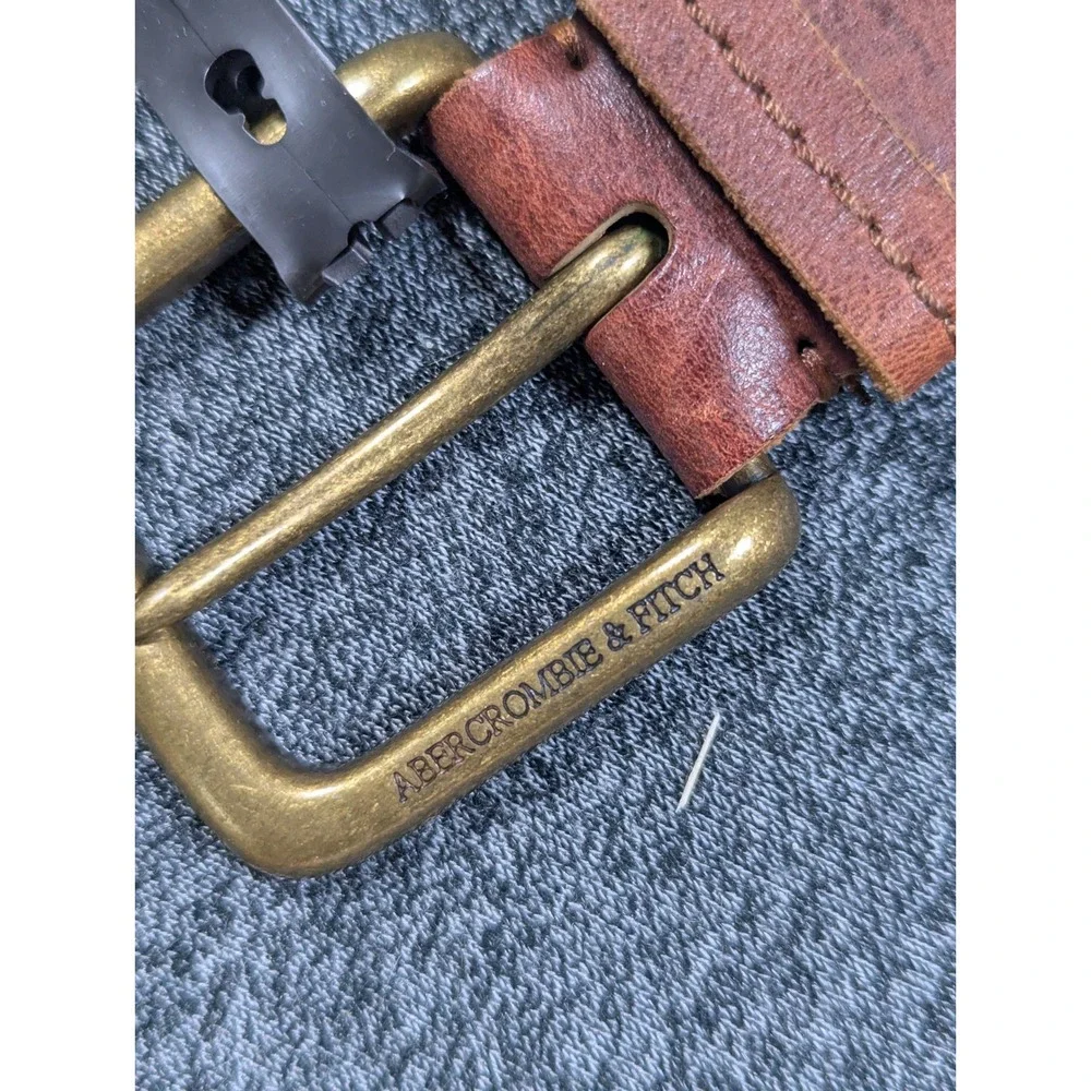 Abercrombie & Fitch Brown Braided Leather Belt Brass Buckle Moose Logo Small